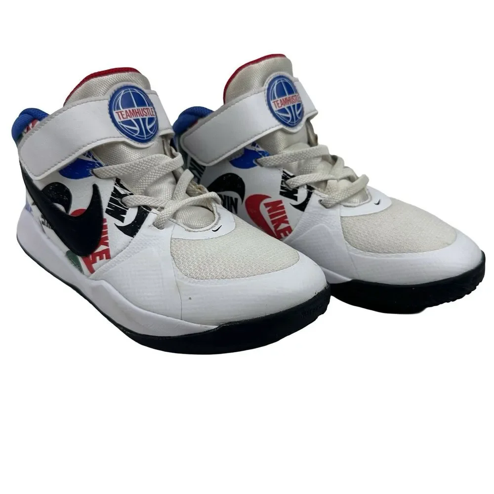 Nike Team Hustle Basketball Shoes Size US 2.5Y Red White Blue CW5816-100